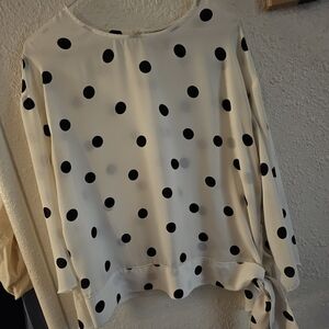 Worthington Black and White Polka Dot Long Sleeve Blouse